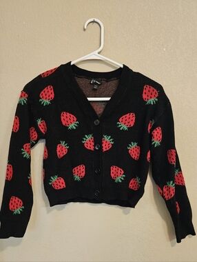 Strawberry Print Button-Up Cardigan